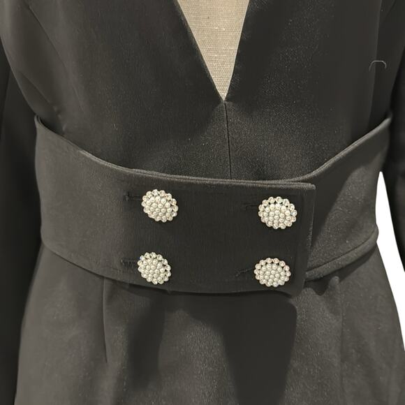 Zara NWT Black Shoulder Pads Mini Dress with Belt with Pearls & Rhinestones. - Picture 3 of 10